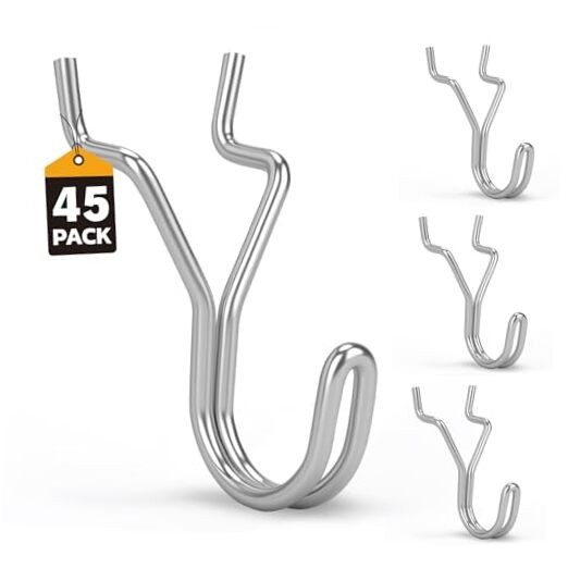 45-Piece Pegboard Hooks J-Hook, Silver J Hooks for Pegboard, Fits 1/8” &