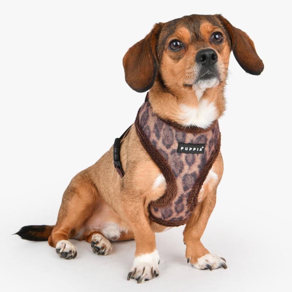 OverTheHead Warm Winter Leopard Pattern Adjustable Dog Harness Brown Medium