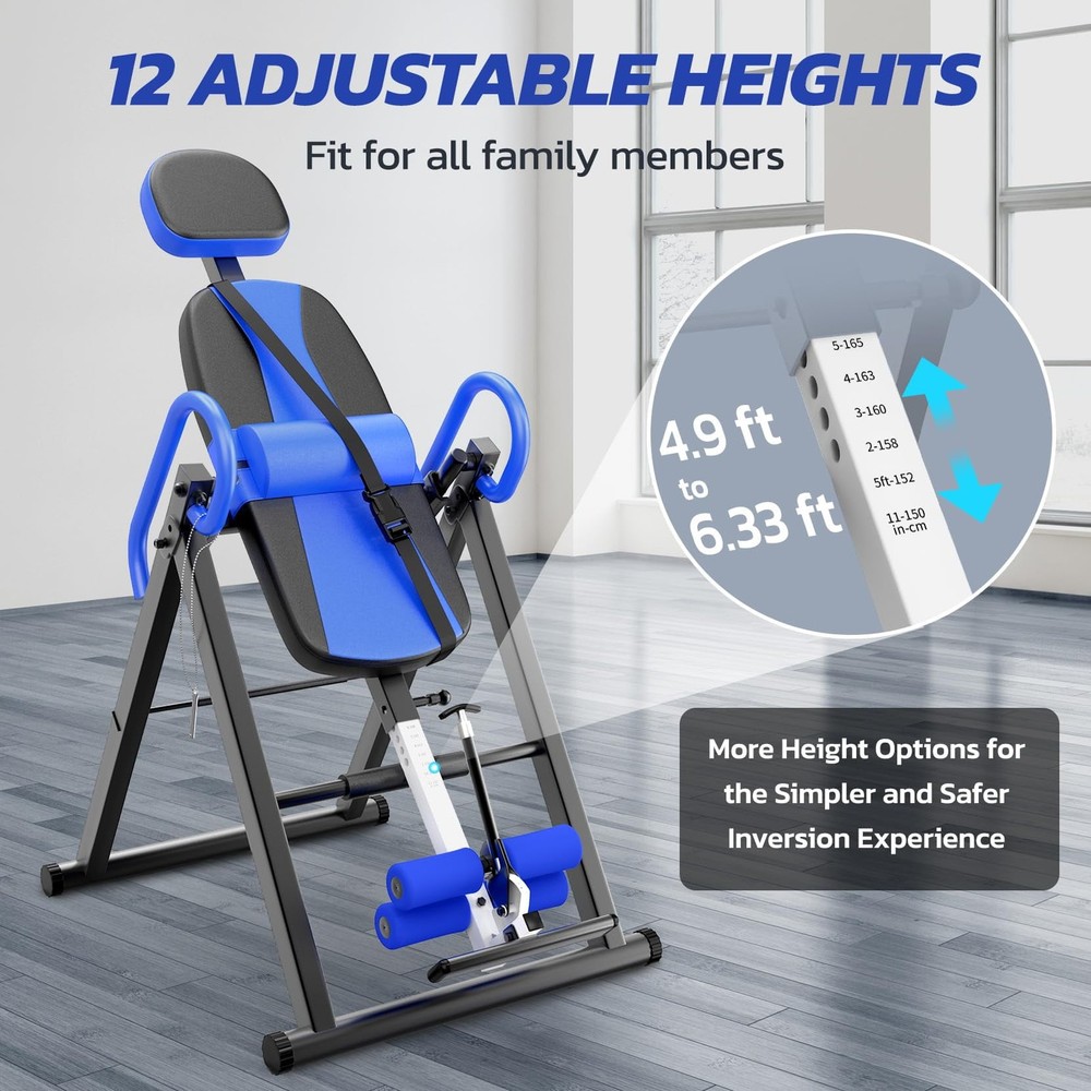 Heavy Duty Inversion Table 300Lb Capacity Back Therapy Reflexology Foldable Blue