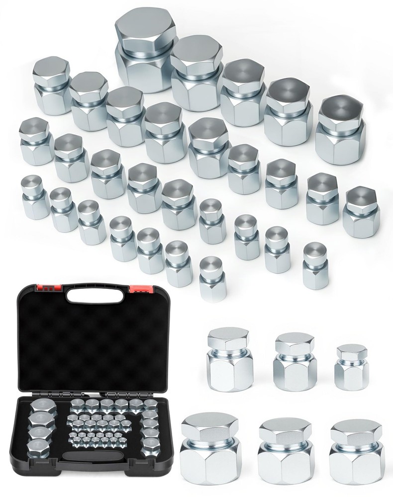 VEXTHYX JIC Plug and Cap Kit, 72Pcs 37 degree Flare thread cap & plug Silver