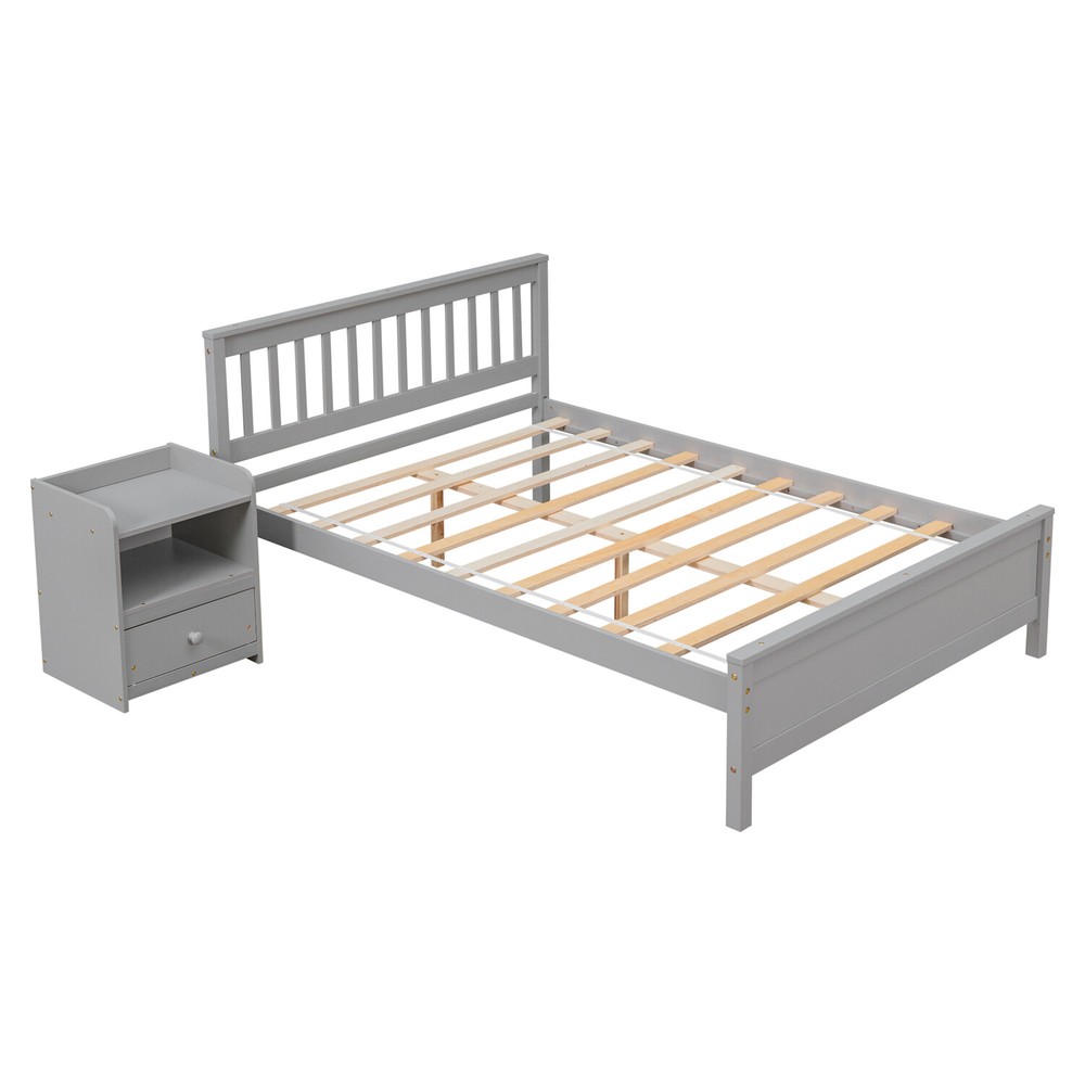Full Size Bed Frame Wooden Platform Bed Frame with Headboard and Footboard