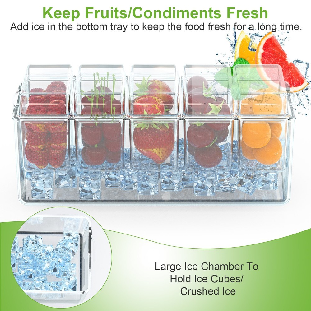 Ice Chilled Box Condiment Caddy Serving Tray Bar Garnish Holder Bin Container US