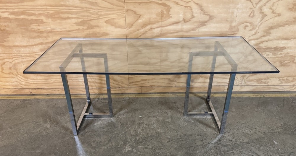 CB2 SILVERADO CHROME DINING TABLE BASE + Acrylic Plexi Top 34x76