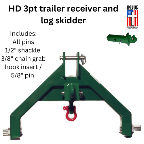 Three point hitch category 1 tractor trailer receiver log skidder 3/8 grab hook