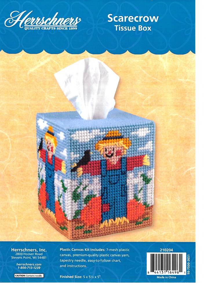 SCARECROW TISSUE BOX COVER  plastic canvas  PATTERN (#TF0554)