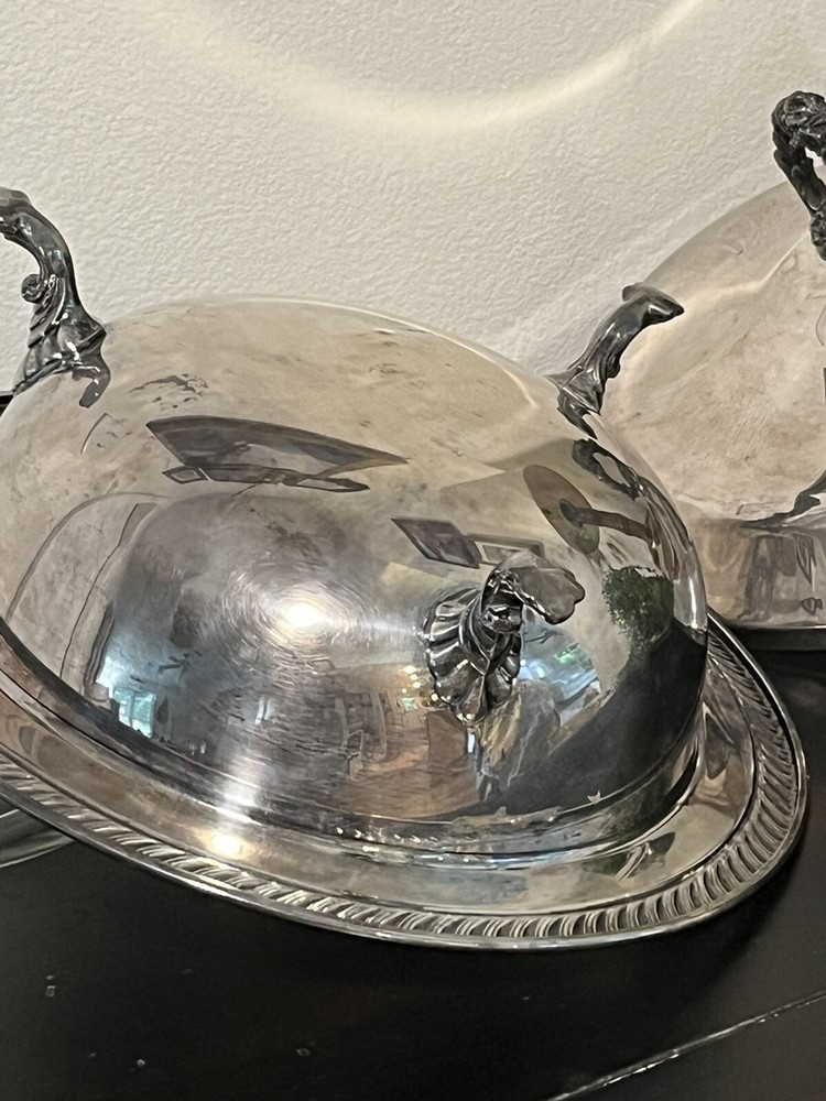 F.B. ROGERS SILVER CO. SILVER PLATED FOOTED COVERED DISH SERVING BOWL #1158
