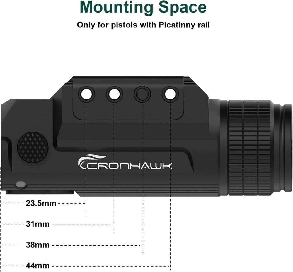Pistol Flashlight Rechargeable 700 Lumen Rail Mounted Tactical Flashlight Com...