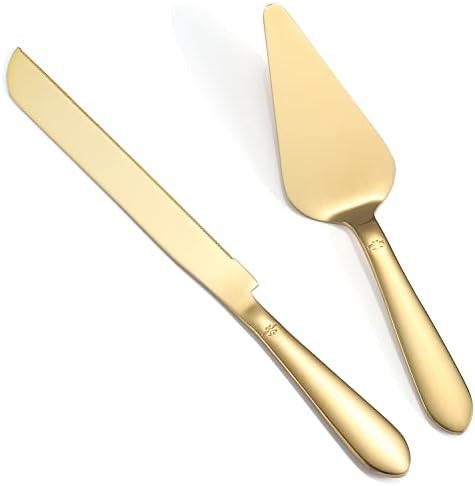 Elegant Wedding Cake Knife and Server Set Gold