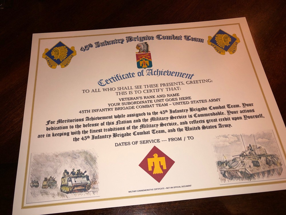 45TH INFANTRY BRIGADE COMBAT TEAM - COA / (COMMEMORATIVE CERTIFICATE)