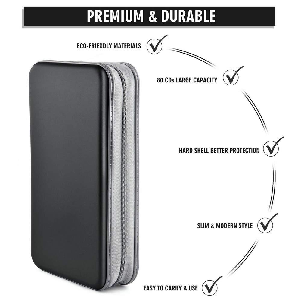 CD Case holder 80 Capacity CD/DVD Case Holders Wallet Hard Plastic, Black