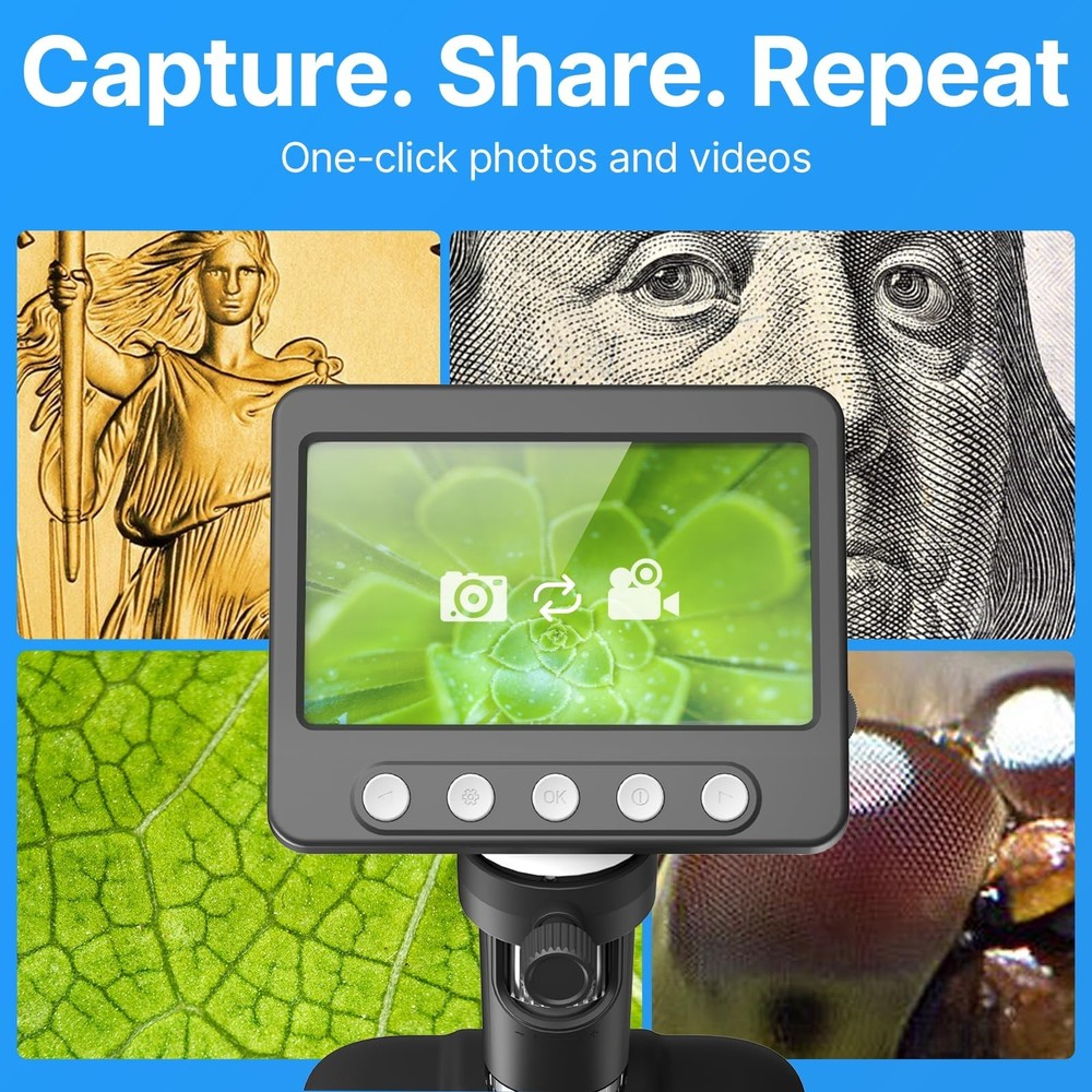 Digital Microscope, 4.3" LCD USB Coin Microscope, 1000X 1080P Error Coin Magn...