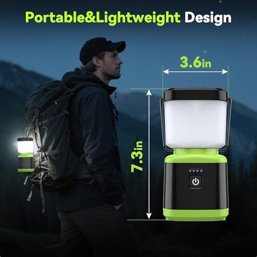 Camping Lantern Rechargeable, Stepless Dimming LED Lantern, Green-1 pack