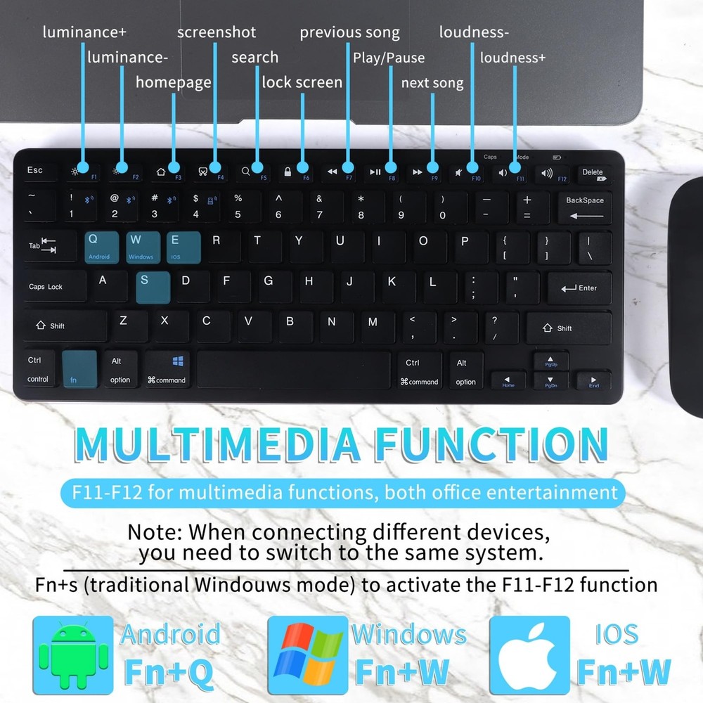 Bluetooth Keyboard and Mouse Combo, Small Wireless Computer Keyboard and Mous...