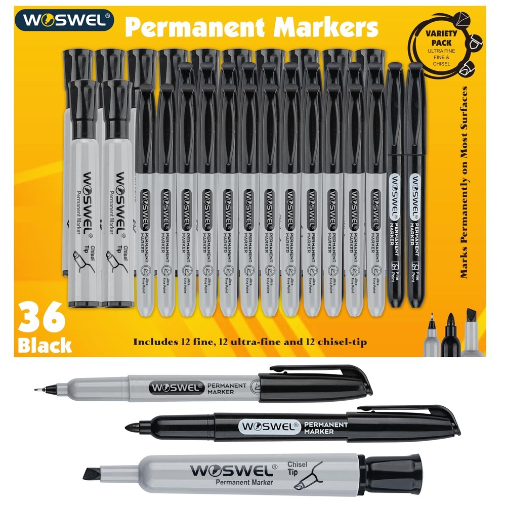 Permanent Markers 36 Variety Pack Bulk,Featuring Ultra-Fine,Chisel Tip,And Fi...