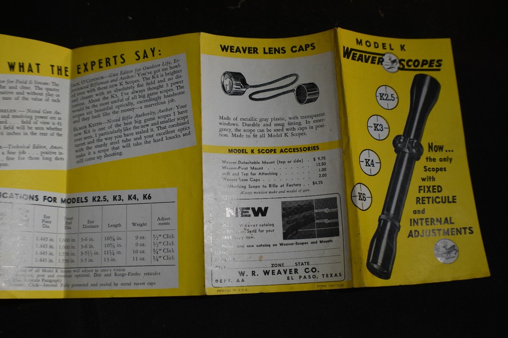 1959 Model K Weaver Scope Brochure