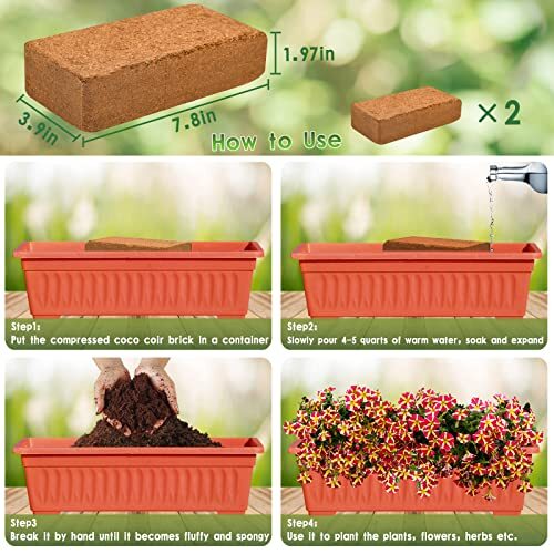 Expanding Coconut Coir Brick, 2-Pack Compressed and Lightweight for Planting