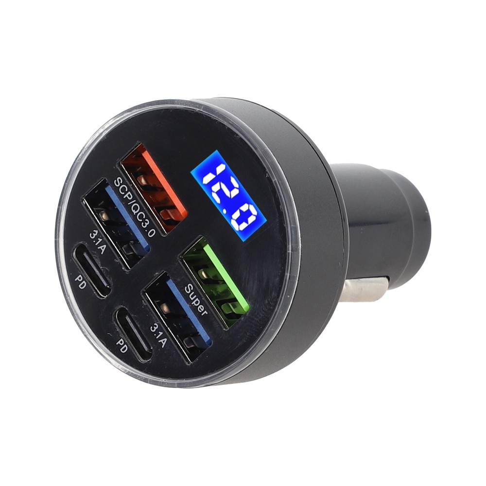 Powerful Car Charger with Multiple USB Outputs and LED Voltage Display
