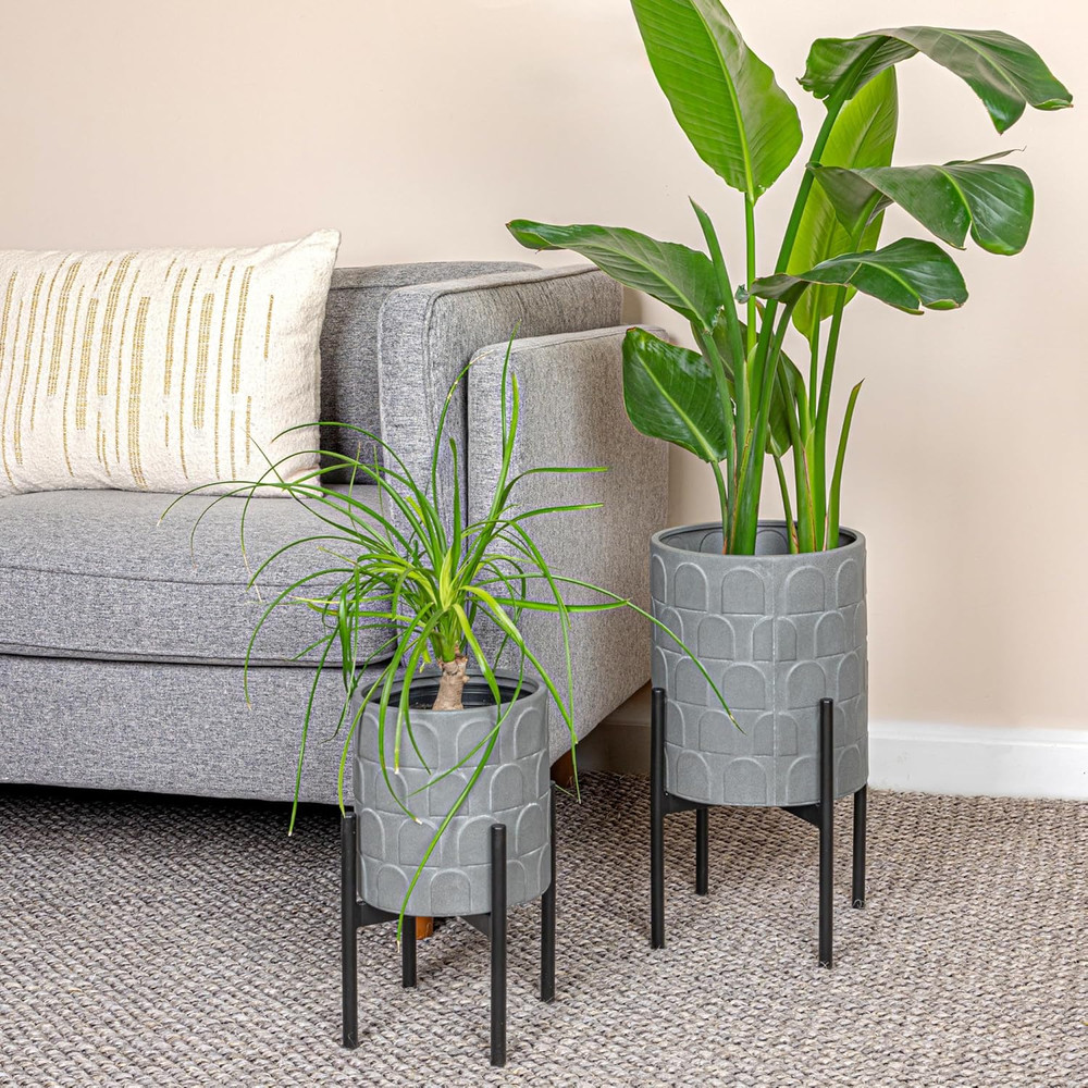 Metal Planter on Stand, Grey