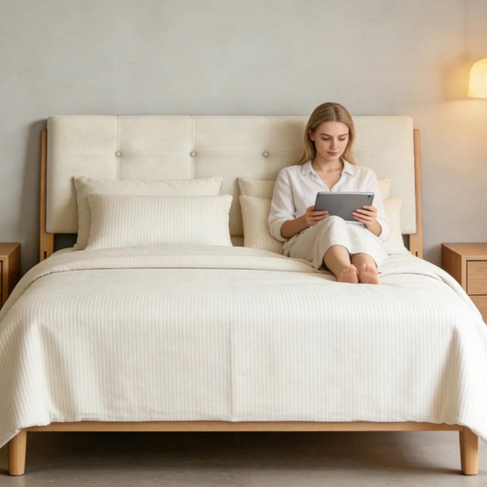 ：Lcchabls Linen Upholstered Button Tufted Headboard Adjustable Height Solid Wood