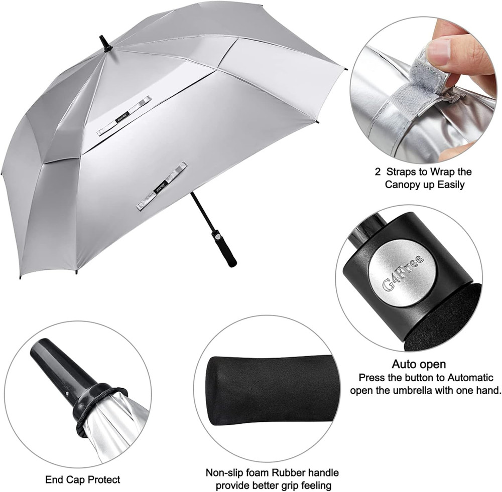 Extra Large Golf Umbrella 62/68 Inch Square Vented Windproof Auto Open Double Ca