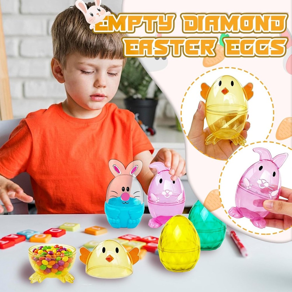 12 Pcs Fillable Easter Eggs Containers,Plastic Carrot Bunny Chick Shaped Easter