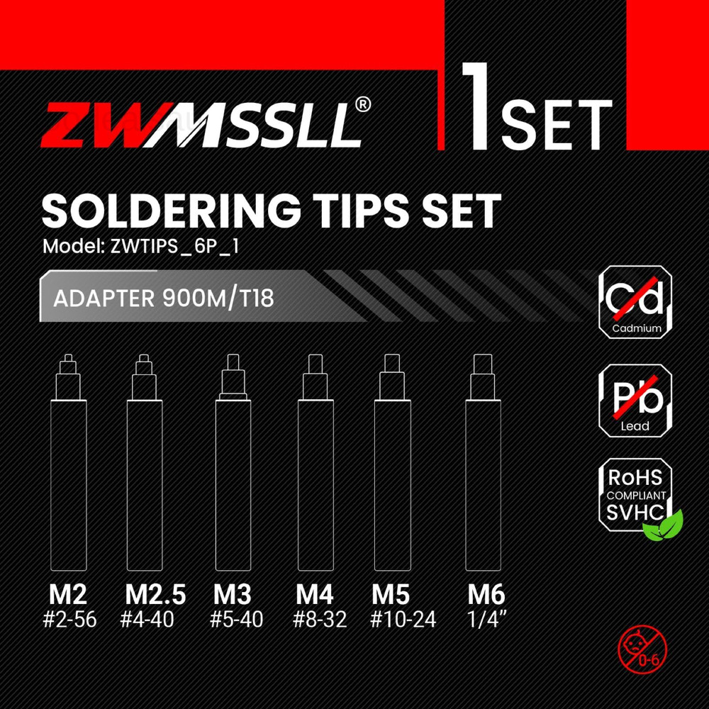 6Pcs Soldering Tips/Heat Set Insert Tips for Thread 03 Tip Change - 7 Sizes