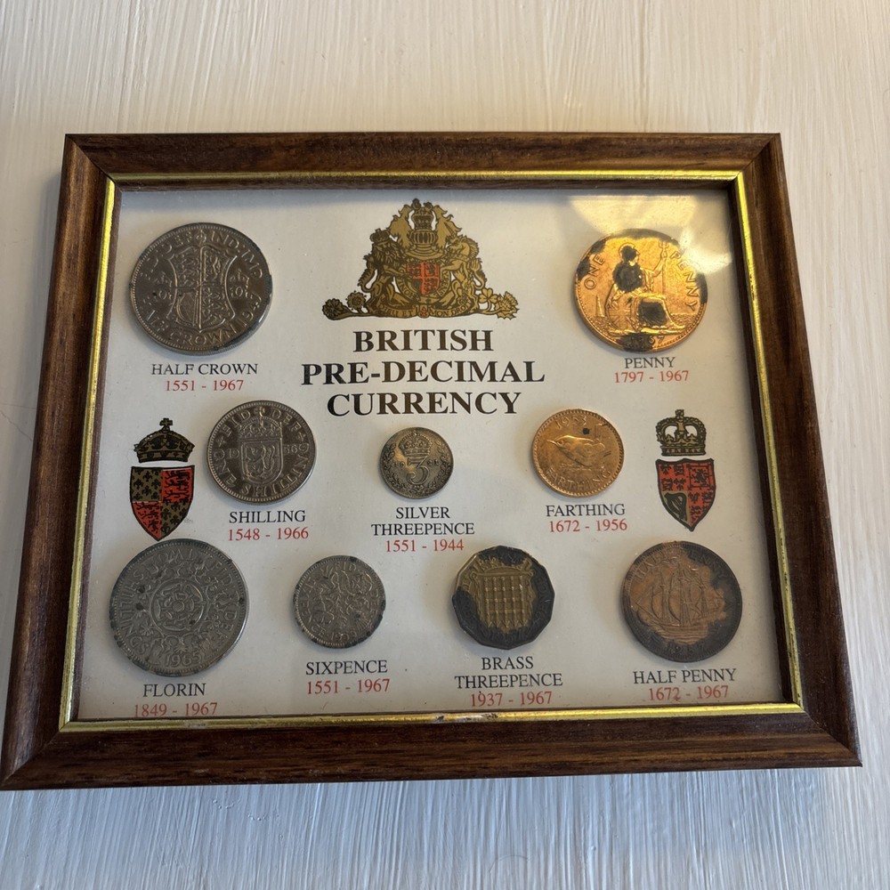 British Pre-Decimal Currency Framed Set 9 Coins