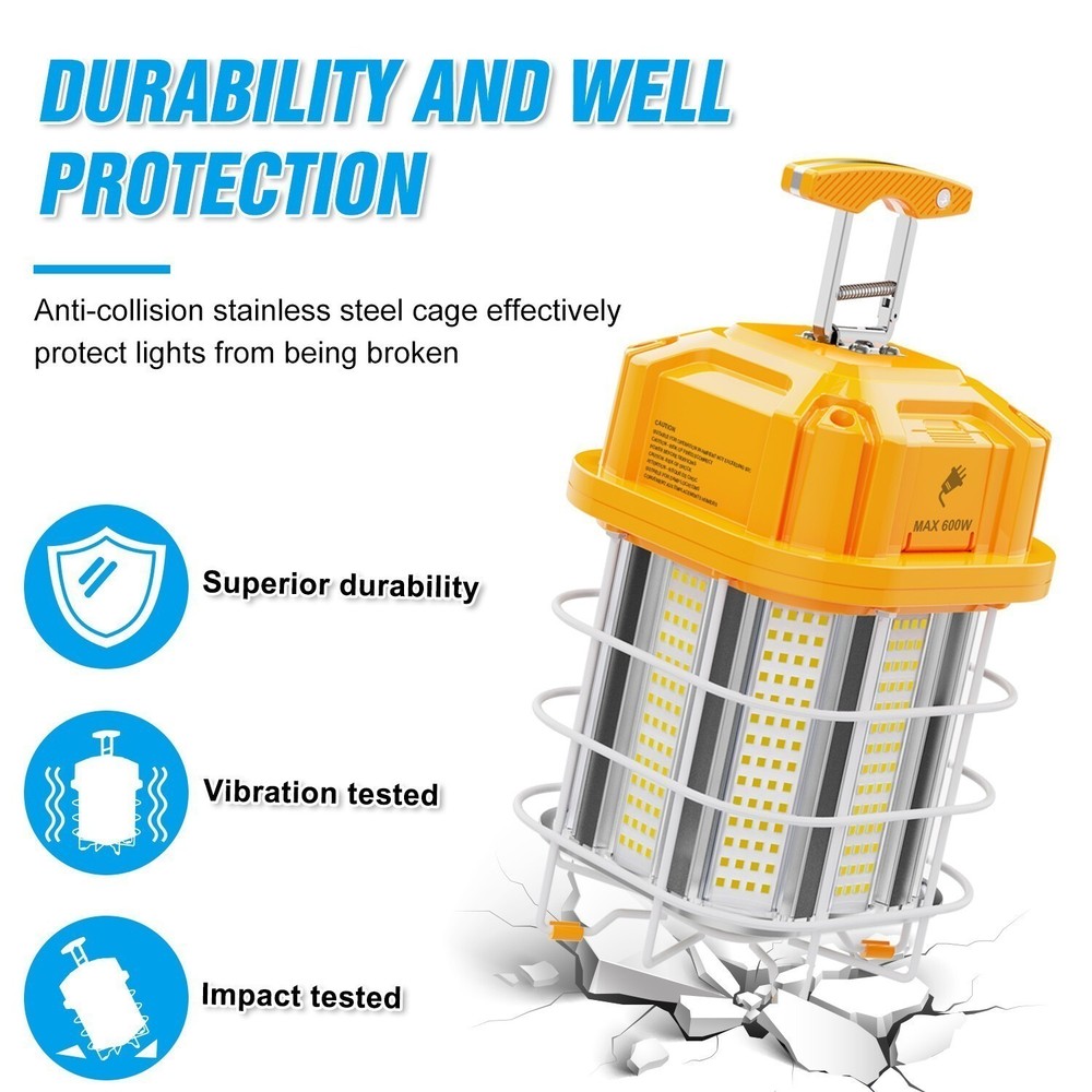LED Temporary Work Light Linkable 100W 15000Lm Portable Work Lights 10FT Cable