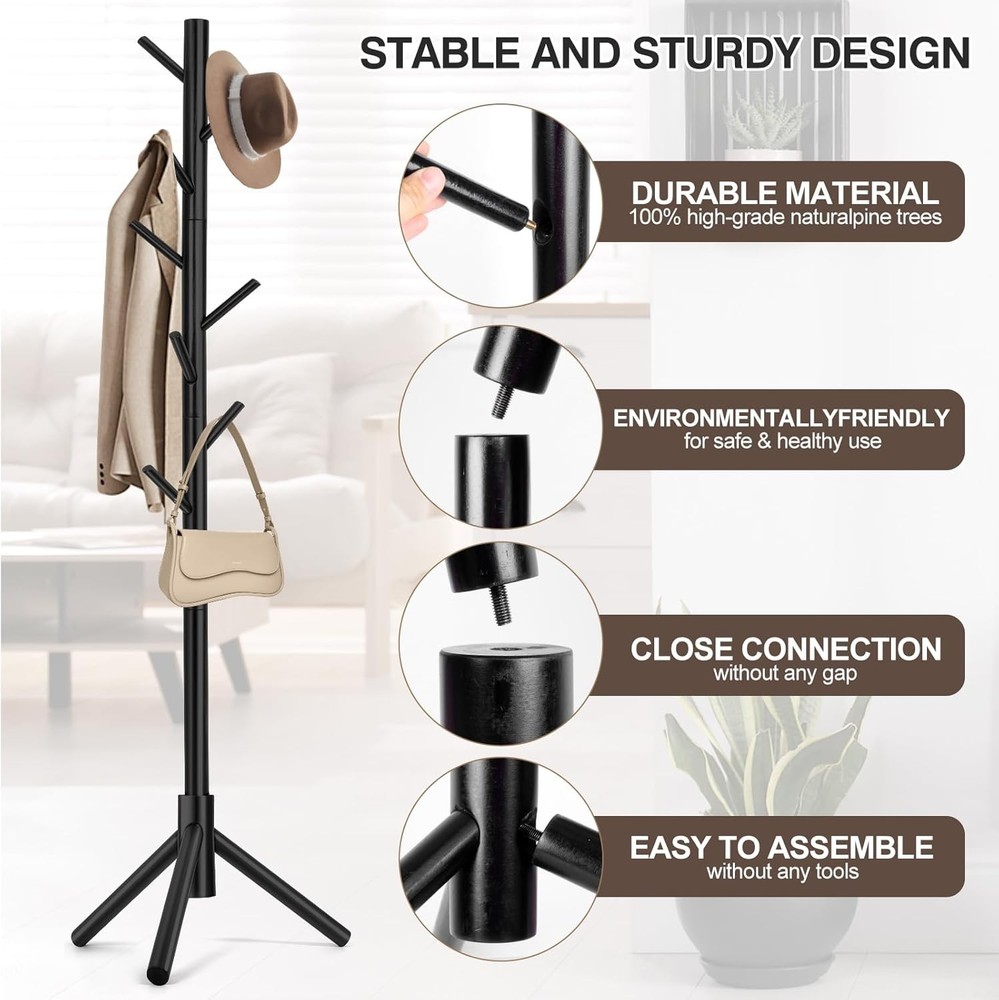 Coat Rack Freestanding Coat Rack W/ 8 Hooks & 3 Adjustable Size Tree Coat Racks