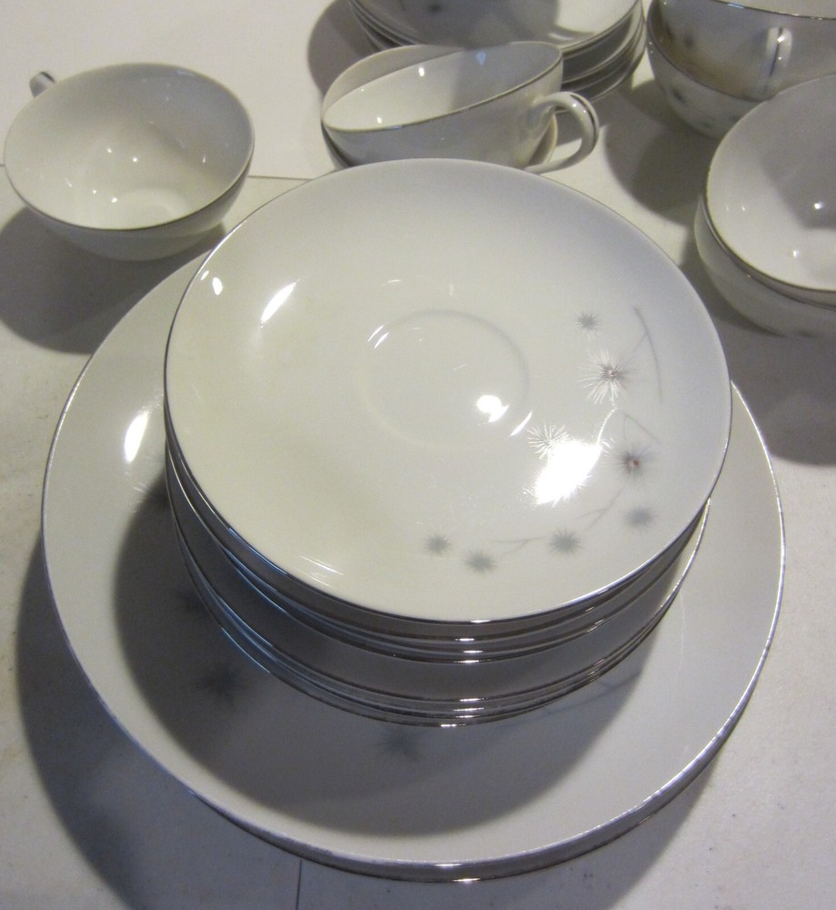 Vintage  Creative Platinum Starburst China Dinnerware place settings for 4