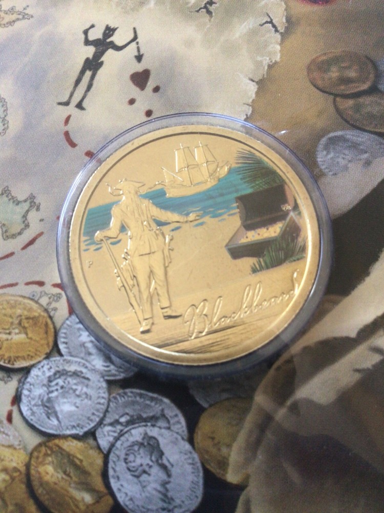 2010 Blackbeard Pirate $1 Dollar coin in original packaging Perth Mint