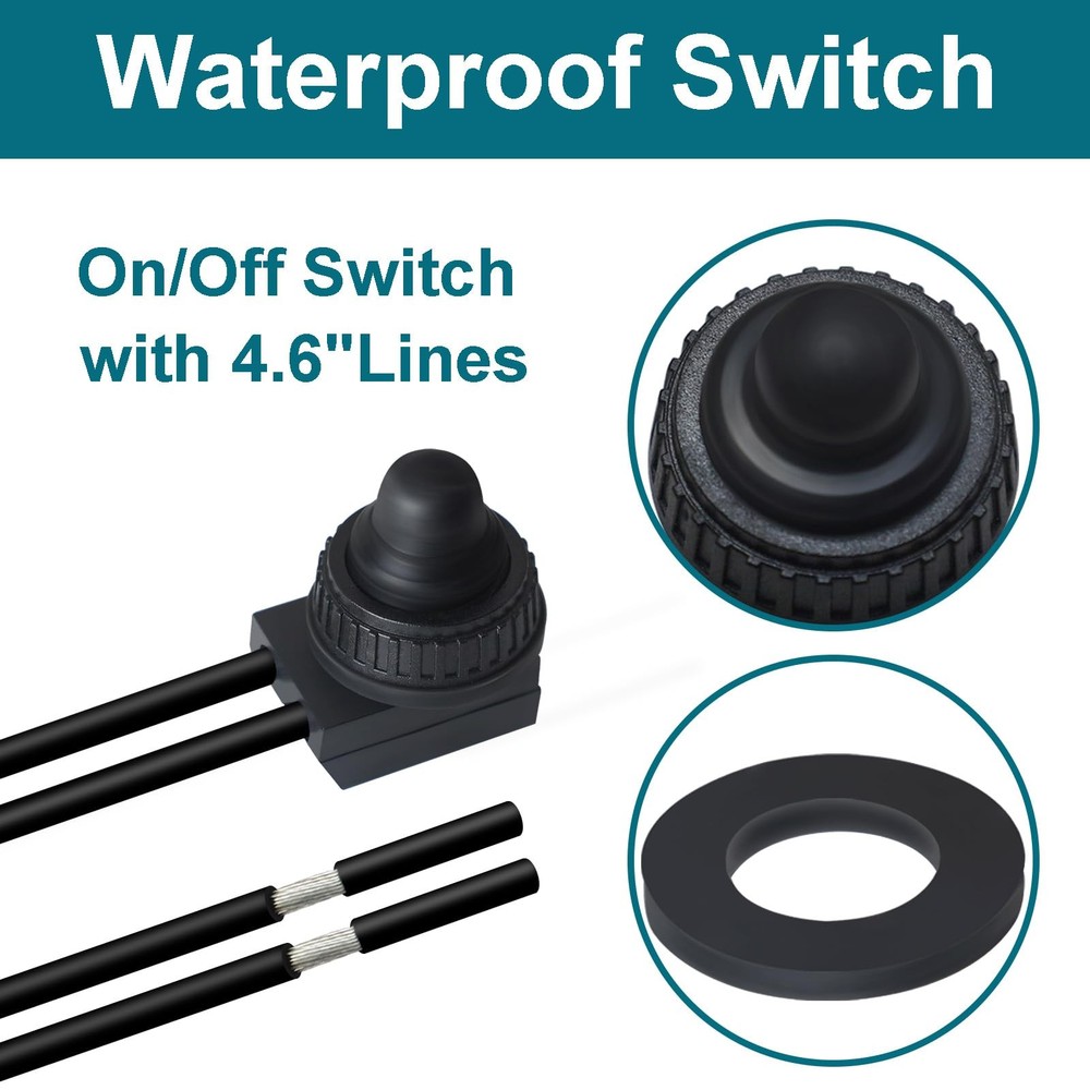 GEPHYNM 2PCS Waterproof Switch 12v, ON/Off SPST Push Button Black