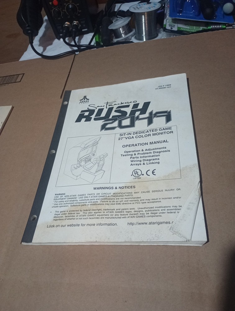 Atari San Francisco Rush 2049 Original Arcade Game Manual