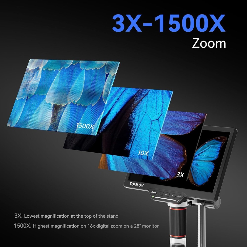TOMLOV DM202 Max Digital Microscope 1500x HDMI Soldering Microscope 10.1"Screen