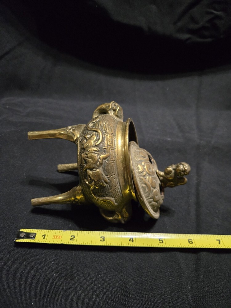 Vintage Small Brass Foo Dog Incense Burner