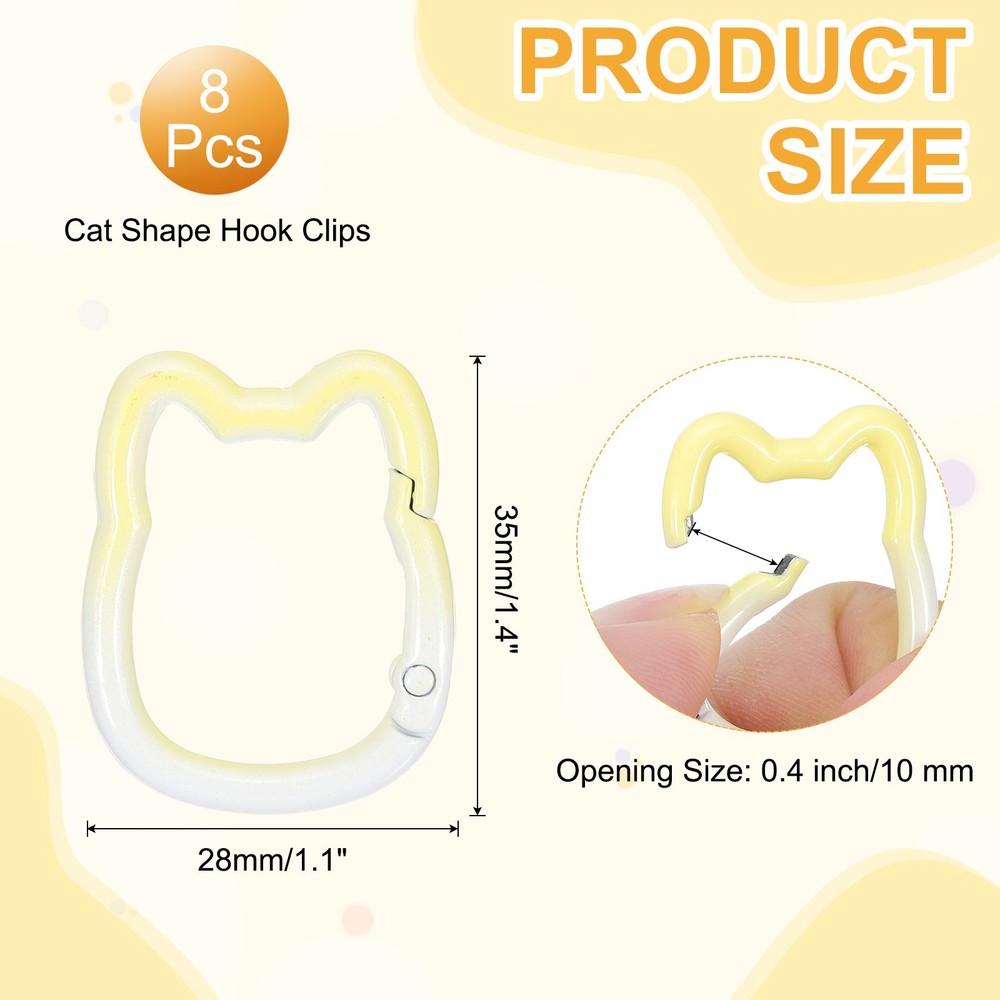 Spring Snap Hook, 8 Pcs Cute Cat Shape Keychain Clips, Gradient Yellow