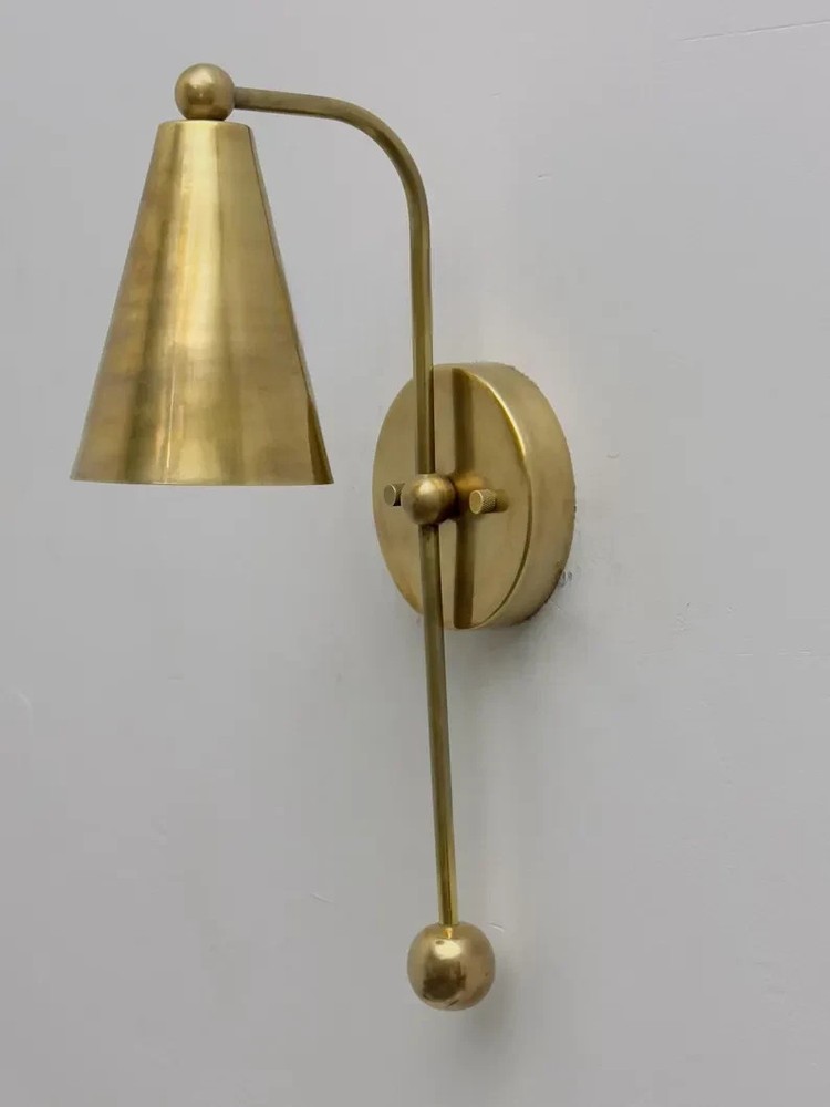 Mid-Century Modern Brass Wall Sconce Light Handmade Raw Brass Cone Wall Lamp