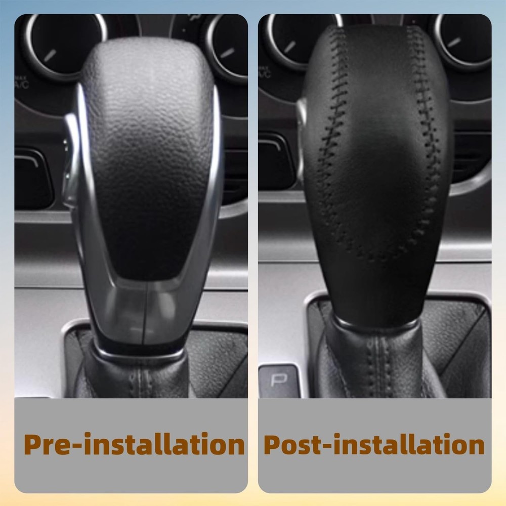 PU Leather Car Gear Shift Knob Cover Replacement for 2012- Color: Black thread