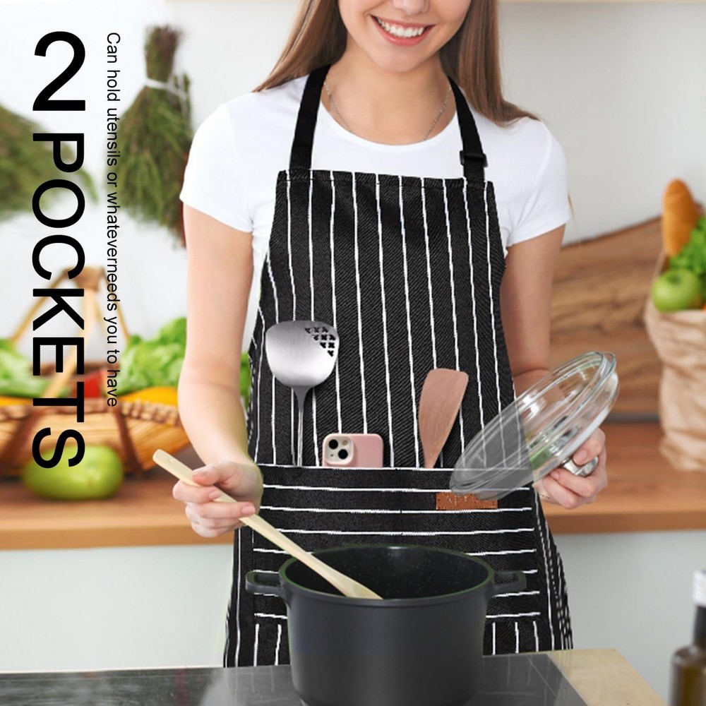 2 Pack Kitchen Cooking Aprons, Adjustable Bib Soft Chef Apron with 2 Pockets ...