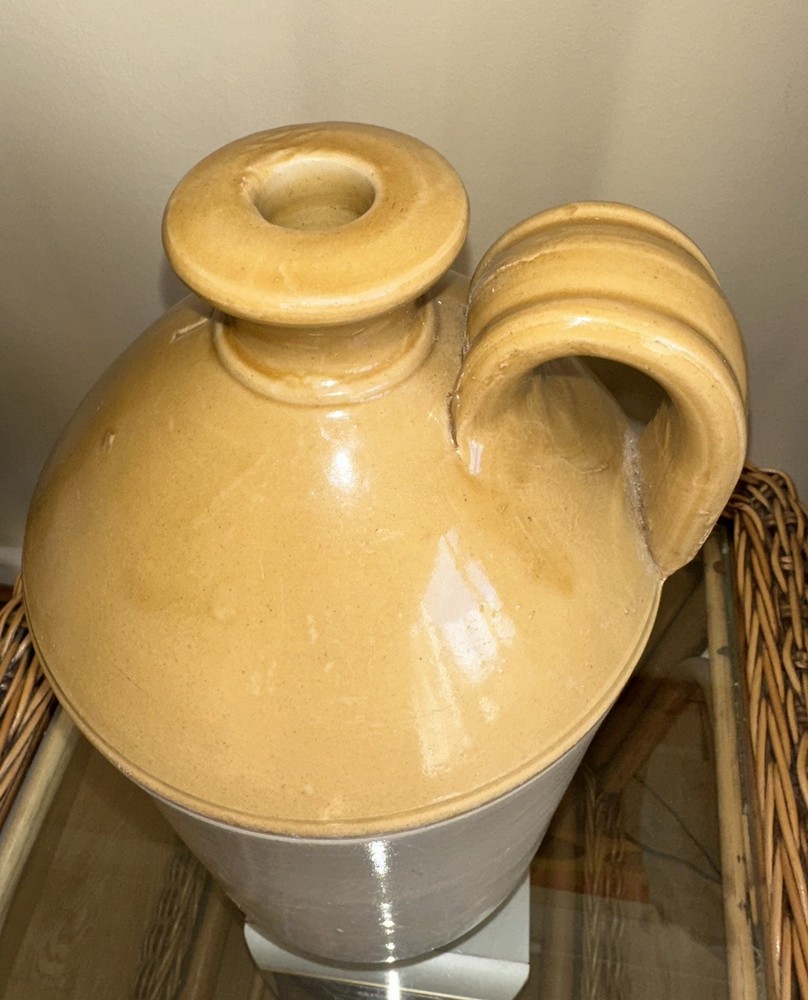 Vintage Large Flagon Jug Stoneware Two Tone With Handle 32 x 18cm Earthenware