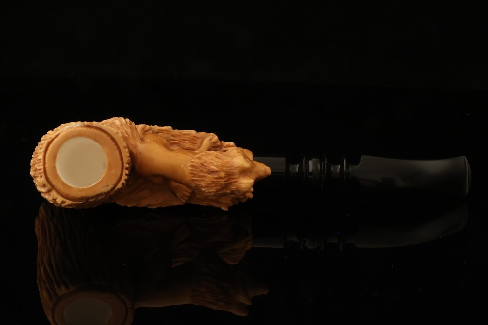 Wolf Block Meerschaum Pipe with custom case 13633