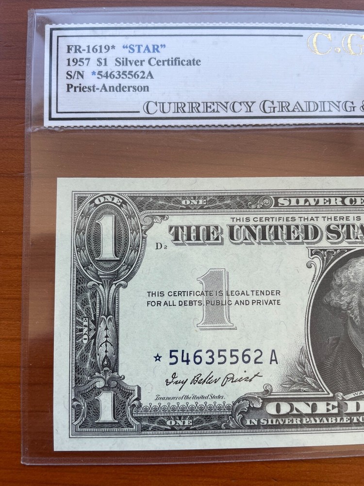 (5) FR 1619 $1 "SILVER CERTIFICATE" STAR NOTE 1957 RAW GEM
