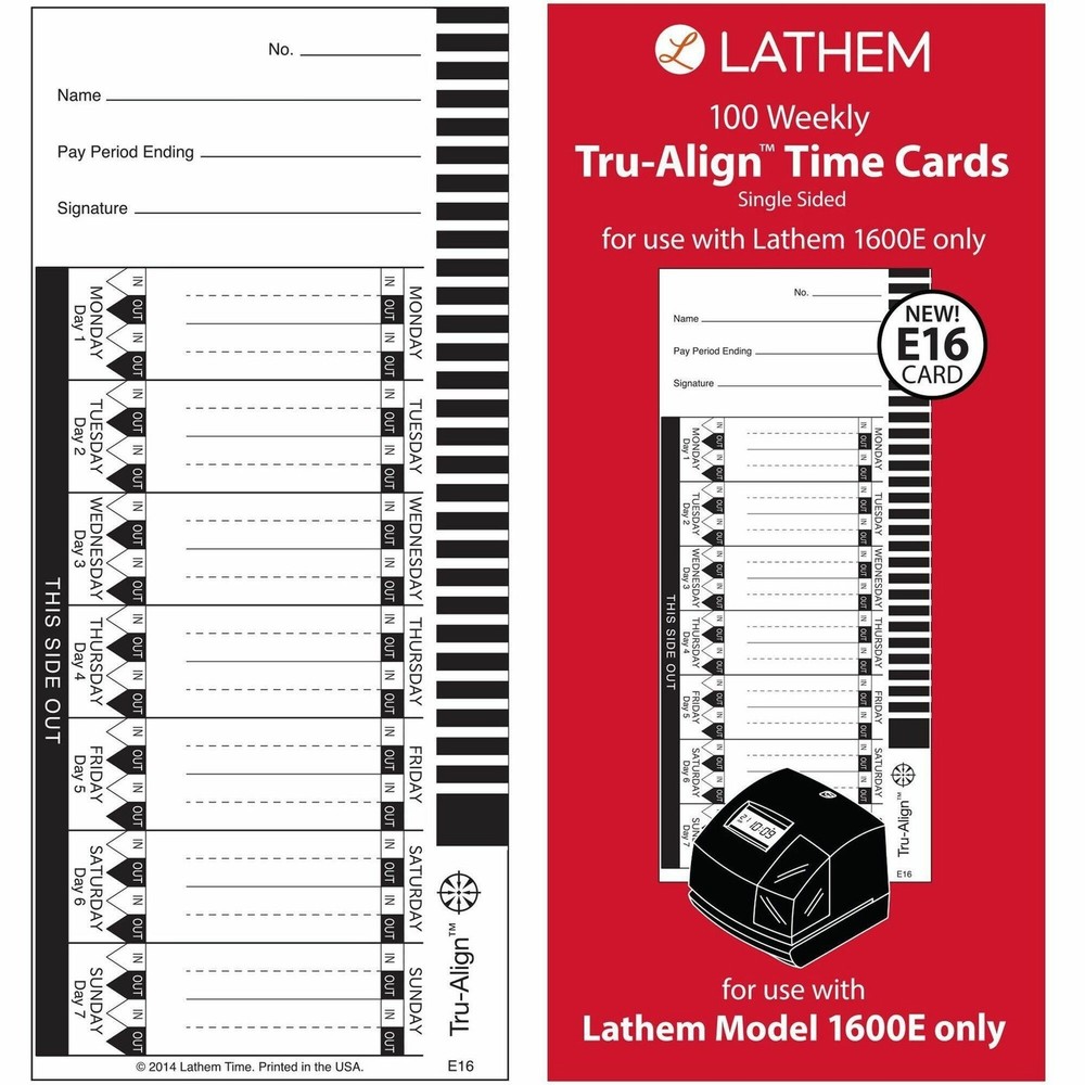 Lathem E16100 Time Cards 4x9 100 Pack White for 1600E Clock