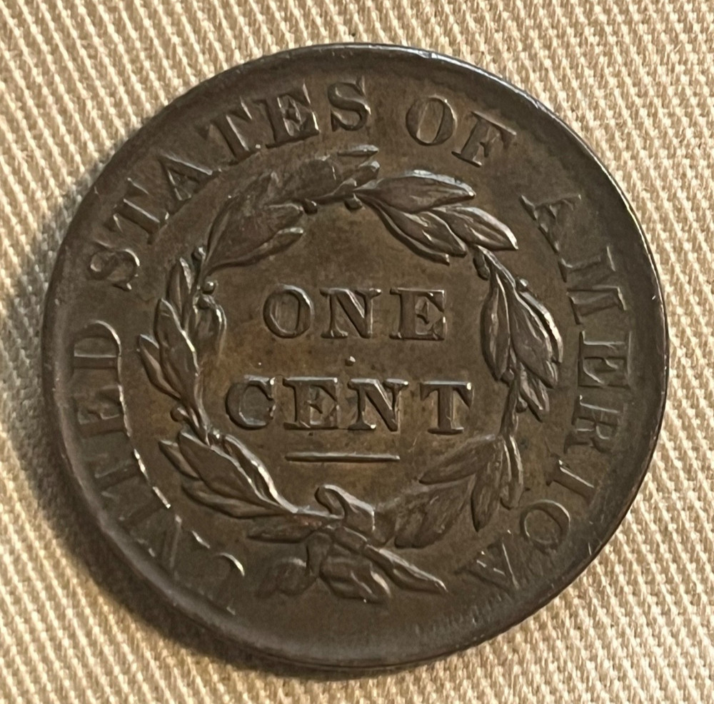 1830 Coronet head cent , Large letters, better date, EF / AU