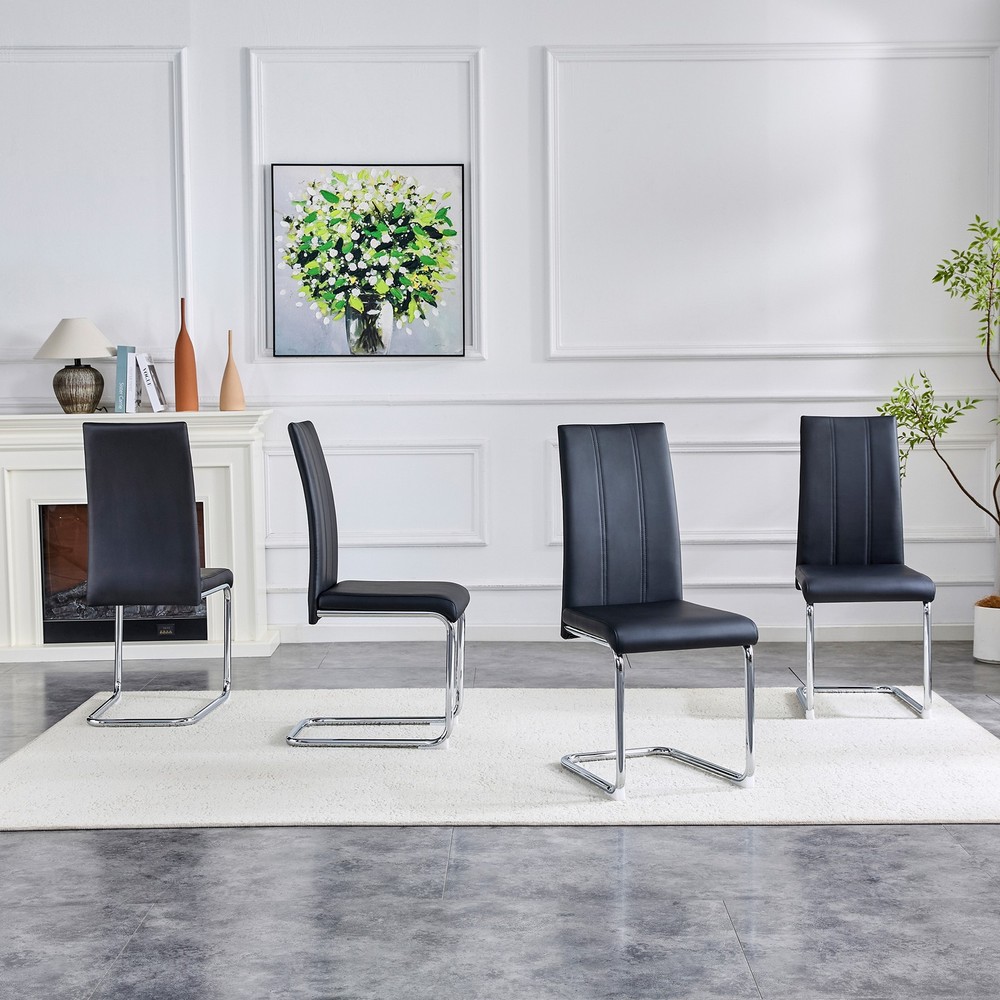 4-Pack Black PU Upholstered Dining Chairs - Modern High-Back Side Chairs with