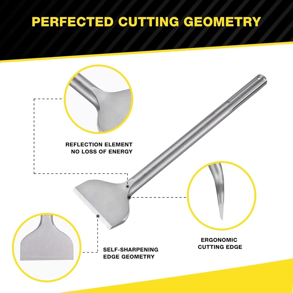 Durable 12'' x 3'' SDS-MAX Chisel - Ergonomic Tool for Tile and Concrete Removal