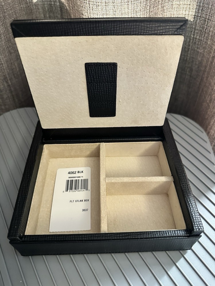 Coach Flat Cufflink Box. Black Leather. Classic.