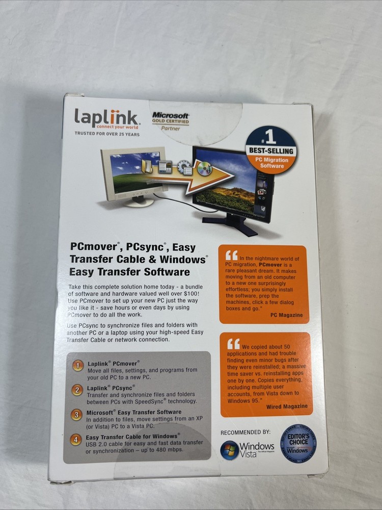 NEW Laplink PC Mover Essentials (CD, Transfer Cable, Quick Start Guide) PCmover