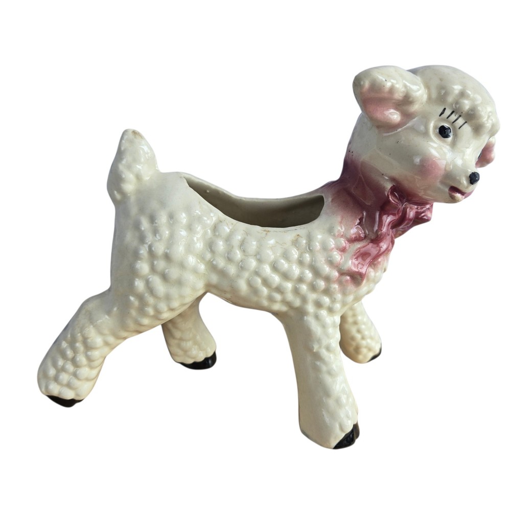 Vintage Ceramic Lamb Floral Planter 1961