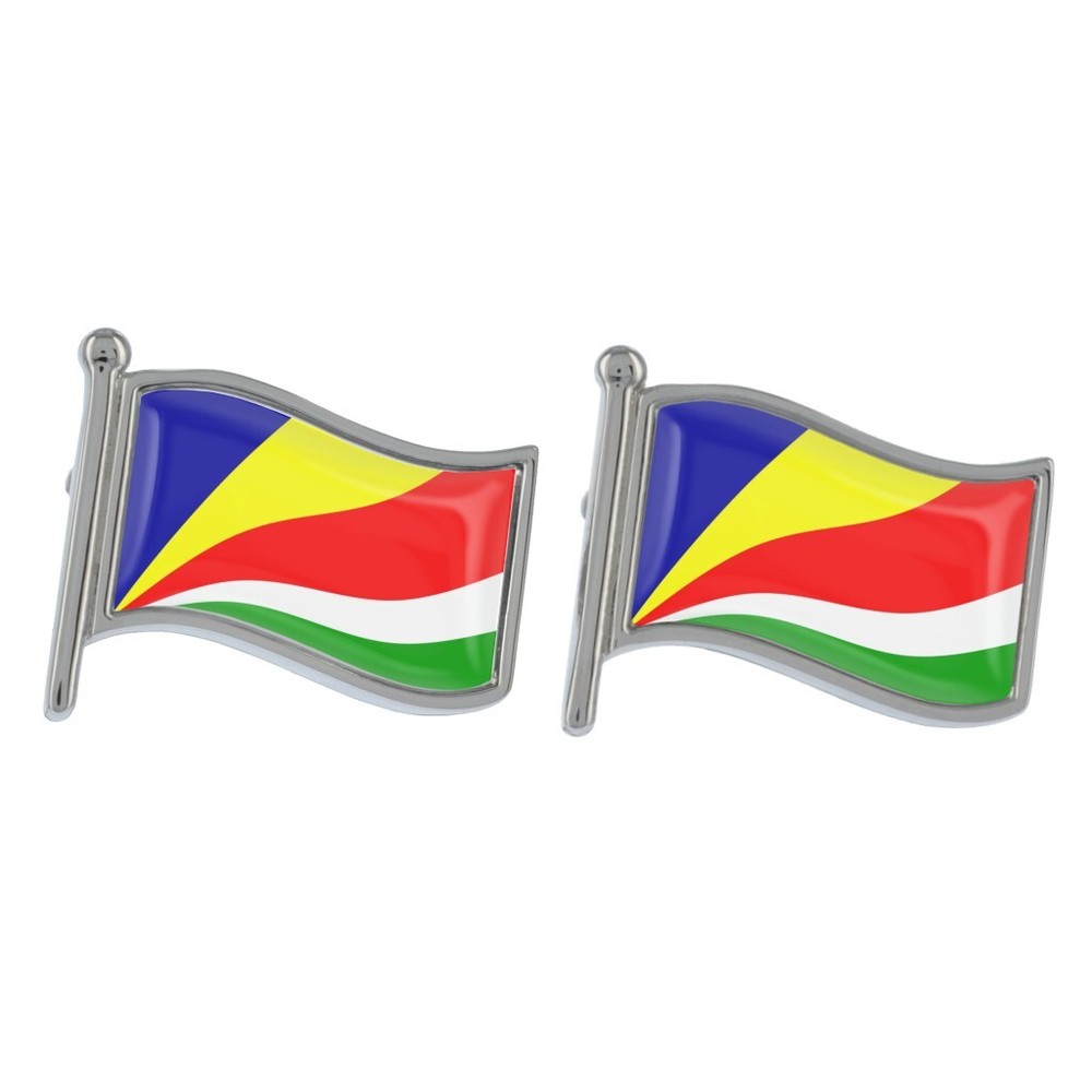 Seychelles Wave Flag Silver Cufflinks in Gift Box